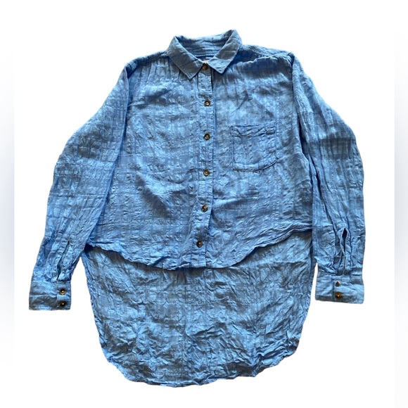Anthropologie Pilcro and the Letterpress Blue Linen Button Down Top. Size 0. - Picture 11 of 11